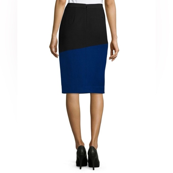 BCBGMAXAZRIA Jowell Sheath Pencil Colorblock Skirt Royal Blue Black Slit Formal - Picture 5 of 12